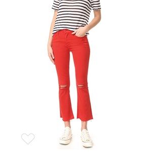 Mother Insider Crop Fray Jeans in Firecracker